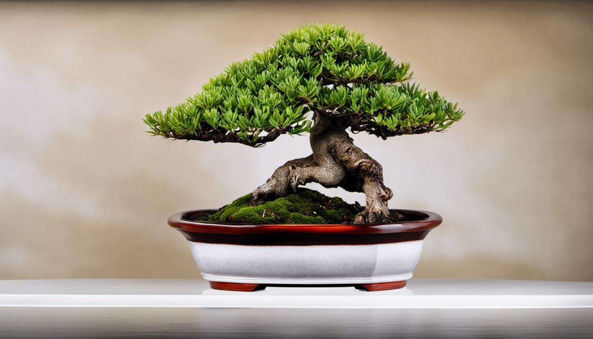 A bonsai pot with a small bonsai tree, showing the importance of maintaining the pot for the health and beauty of the bonsai.