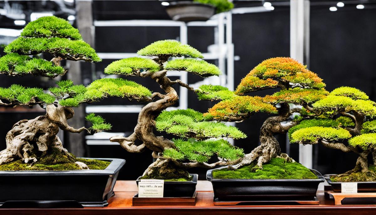 Various bonsai trees showcasing the diversity of bonsai species