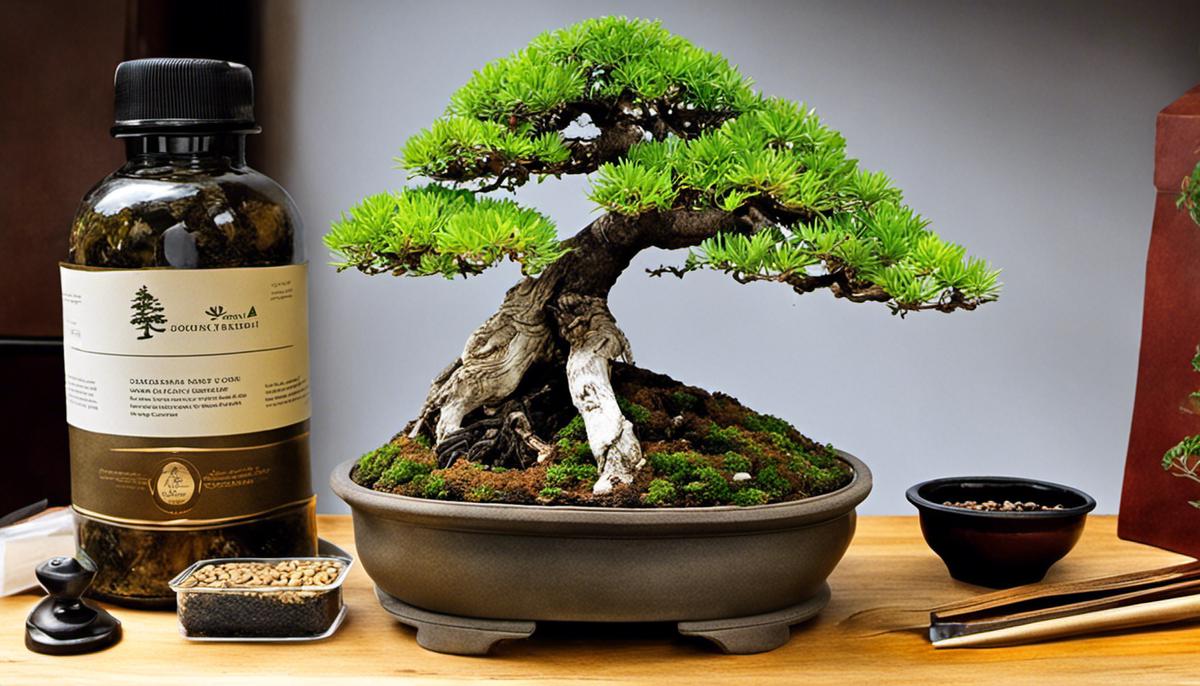 A bonsai starter kit with a pot, soil, seeds, and tools with detailed instructions