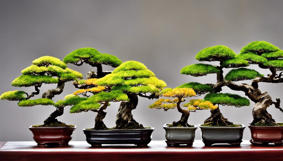 Image of bonsai trees showcasing their diverse range and pricing. Some are small and affordable, while others are mature and expensive.