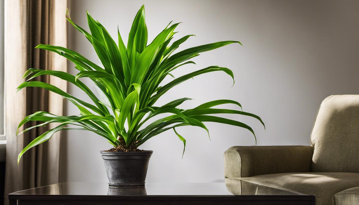 A vibrant Dracaena plant with bright green leaves, symbolizing optimal light requirements for the plant.