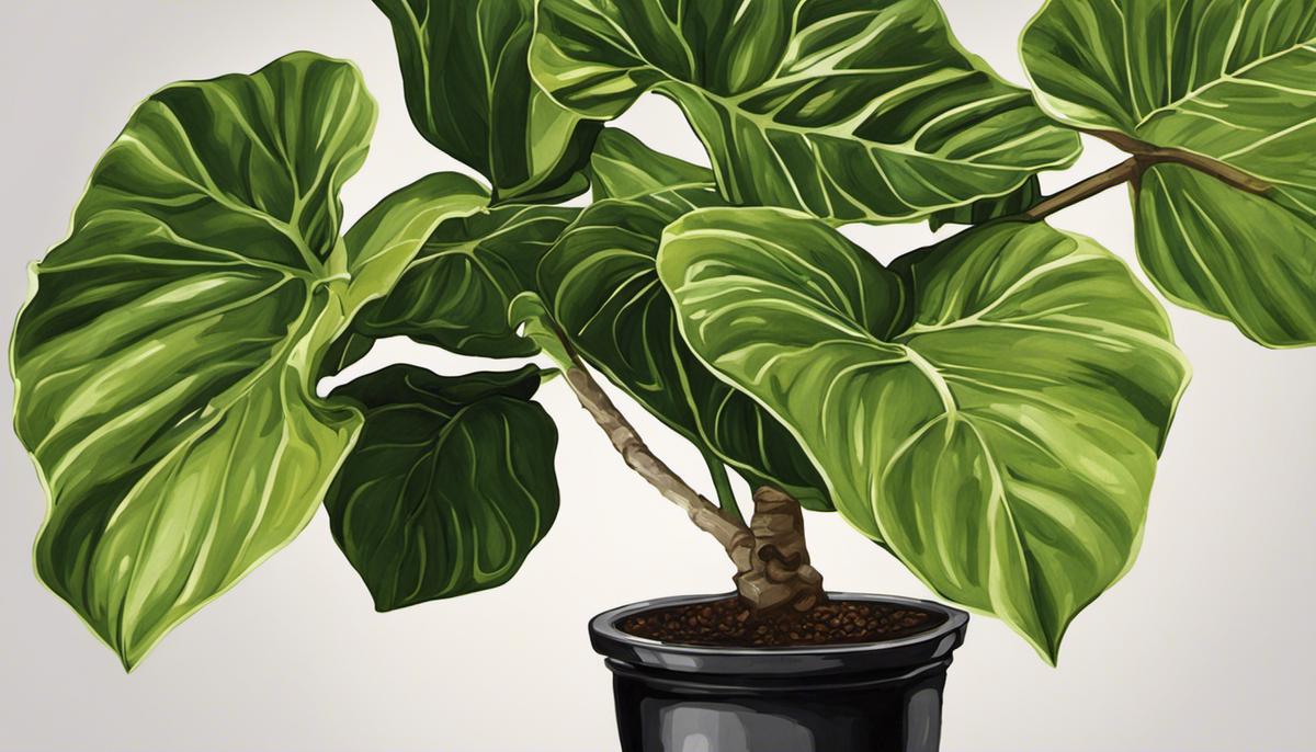 Illustration of a Fiddle Leaf Fig plant with large, violin-shaped leaves